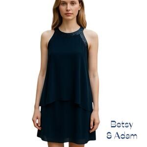 Betsy & Adam Blue Sequined Dress Size 12